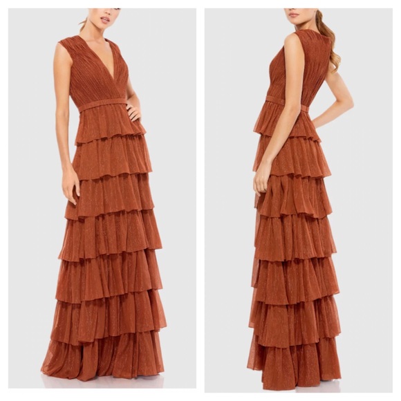 Mac Duggal Dresses & Skirts - Mac Duggal size 14 Nutmeg Sparkly Ruffle Layered Gown